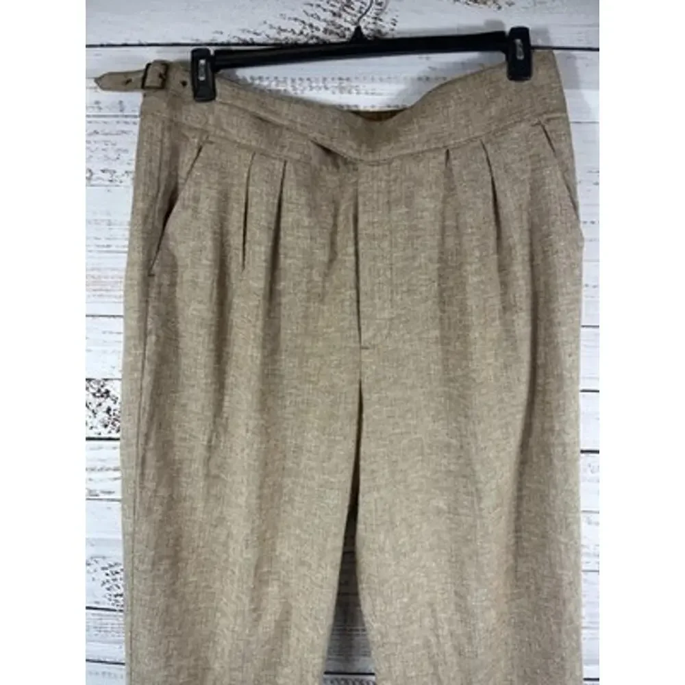 Banana Republic Pants Womens 20 Beige Linen Herringbone Tapered Pleated Belted
